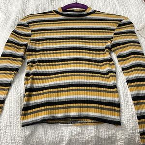 Sky and Sparrow yellow gray white and black striped turtle neck long sleeve